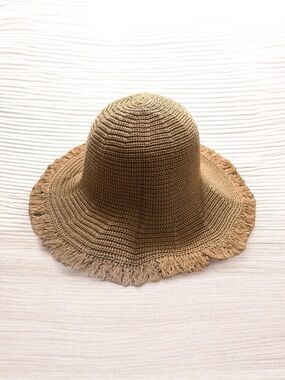 🔥🔥🆕Stylish Frayed Edge Foldable khaki Straw foldable Wide brim Hat